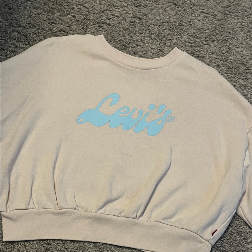 Levi's Cream and Blue Crew Neck Sweater